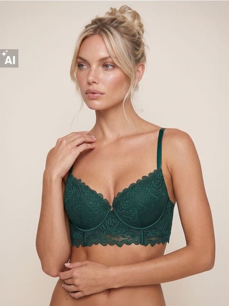 Biustonosz Extra Push-Up z koronką - zielony. Zielone biustonosze Sinsay, bez wzorów, z koronki. Za 29.99 zł.