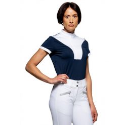 Damska koszulka polo na zawody Flags&Cup Arizona. Niebieskie koszule damskie FLAGS&CUP, bez wzorów, bez kołnierzyka, bez ramiączek, do jazdy konnej. Za 220.00 zł.