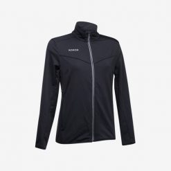 Kurtka treningowa do hokeja na trawie damska Korok FH900. Czarne kurtki damskie KOROK, l, bez wzorów, z elastanu, bez kaptura, na fitness i siłownię. Za 189.99 zł.