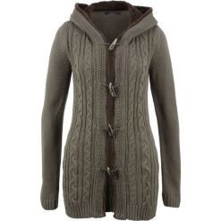 Sweter rozpinany z guzikami kołkami bonprix ciemnooliwkowy. Kardigany damskie marki bonprix. Za 79.99 zł.