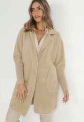Beżowy Płaszcz z Bawełną Oversize Klepheia. Brązowe płaszcze damskie Born2be, bez wzorów, z bawełny, bez kaptura. Za 169.99 zł.