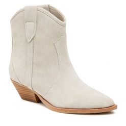 Botki Badura. Szare botki damskie Badura, bez obcasa, na słupku, bez zapięcia. Za 229.99 zł.