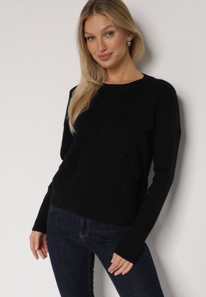 Czarny Sweter z Wiskozą i Tłoczonymi Kwiatami Lanifera. Czarne swetry damskie Born2be, l, bez wzorów, z jeansu, bez kołnierzyka, bez ramiączek, bez kaptura. Za 94.99 zł.