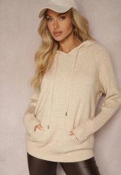 Beżowy Sweter z Wiskozą i Kaszmirem oraz z Kapturem Nerolin. Brązowe swetry damskie Renee, bez wzorów, z jeansu, casualowe, bez kołnierzyka, bez ramiączek, z kapturem. Za 109.99 zł.