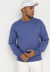 Granatowo-Niebieska Bluza z Bawełną i Ściągaczami Asallo. Niebieskie bluzy męskie Born2be, na jesień, m, bez wzorów, z bawełny, bez kaptura. Za 39.99 zł.