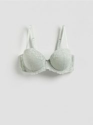 Biustonosz balkonetka z koronką - jasnozielony. Zielone biustonosze Reserved, bez wzorów, z dzianiny. Za 69.99 zł.