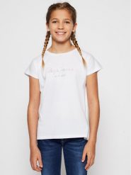 Pepe Jeans T-Shirt Nuria PG502460 Biały Regular Fit. Białe t-shirty i topy dla dziewczynek Pepe Jeans, bez wzorów, z bawełny, bez ramiączek. Za 99.99 zł.