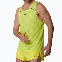 Koszulka do biegania męska Mizuno Tech Light Tank. Żółte koszulki sportowe męskie Mizuno, m, bez wzorów, z materiału, bez kołnierzyka, bez ramiączek, do biegania. Za 299.99 zł.