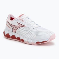 Buty do tenisa damskie Mizuno Wave Enforce Tour 2 CC. Białe obuwie sportowe damskie Mizuno, bez wzorów, z materiału, na fitness i siłownię, mizuno wave. Za 429.99 zł.