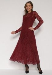 Bordowa Koronkowa Sukienka Taliowana z Odkrytymi Plecami Talifera. Czerwone sukienki damskie Born2be, s, bez wzorów, z koronki, eleganckie, bez kołnierzyka, bez ramiączek, maxi. Za 159.99 zł.