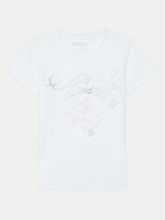 Guess T-Shirt J5RI38 K6YW4 Biały Regular Fit. Białe t-shirty i topy dla dziewczynek Guess, z aplikacjami, z bawełny, bez ramiączek. Za 69.99 zł.