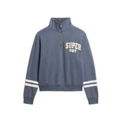 Bluza z zamkiem i naszywką dla kobiet Superdry Athletic Essentials. Niebieskie bluzy damskie Superdry., l, z aplikacjami, z bawełny, bez kaptura. Za 284.00 zł.