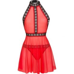 Koszulka nocna + stringi (2 części) bonprix czerwono-czarny. Czerwone koszule nocne damskie bonprix, z haftami, z koronki. Za 74.99 zł.