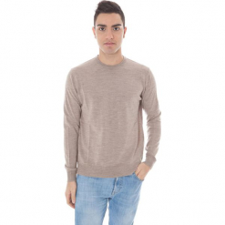 Sweter w kolorze beżowym. Brązowe swetry przez głowę męskie Just Cavalli, Calvin Klein, Lee, z okrągłym kołnierzem. W wyprzedaży za 319.95 zł.