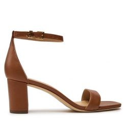Sandały LAUREN RALPH LAUREN. Brązowe sandały damskie Lauren Ralph Lauren, bez wzorów, bez obcasa, na słupku, bez zapięcia. Za 469.99 zł.