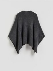 Sweter ponczo z paskiem - ciemnoszary. Szare swetry damskie Reserved, l, bez wzorów, z dzianiny, bez kołnierzyka, bez ramiączek, bez kaptura. Za 159.99 zł.