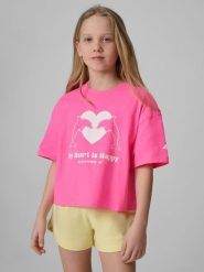 4F T-shirt loose z nadrukiem dziewczęcy - różowy 134/140 (8-10 lat). Czerwone t-shirty i topy dla dziewczynek 4f, bez wzorów, z bawełny, bez ramiączek. Za 49.99 zł.