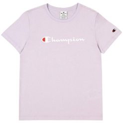 T-shirt Damski Z Bawełny Z Krótkim Rękawem. Fioletowe koszulki sportowe damskie Champion, s, bez wzorów, z bawełny, bez kołnierzyka, bez ramiączek, trekkingowe. Za 132.99 zł.