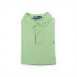 Męska zielona koszulka polo z krótkim rękawem. Zielone koszulki sportowe męskie Ralph Lauren, l, bez wzorów, z tkaniny, bez kołnierzyka, bez ramiączek, na golfa. Za 102.20 zł.
