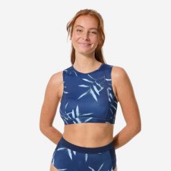 Góra kostiumu kąpielowego surfingowego damska Decathlon Carla Bagheera. Niebieskie bikini damskie Decathlon, bez wzorów. Za 119.99 zł.