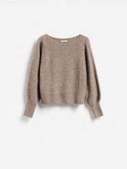 Sweter z dodatkiem wełny - brązowy. Brązowe swetry damskie Reserved, l, bez wzorów, z dzianiny, bez kołnierzyka, bez ramiączek, bez kaptura. Za 129.99 zł.