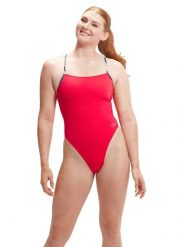 Strój Kąpielowy Speedo Solid Lattice Tie-back – Czerwony/Niebieski – Rozmiar 38. Czerwone kostiumy jednoczęściowe damskie Speedo, bez wzorów, z materiału, klasyczne, do pływania. Za 250.27 zł.