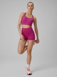 4F Legginsy krótkie treningowe damskie - różowe M. Czerwone legginsy sportowe damskie 4f, m, bez wzorów, z podwyższonym stanem, krótkie. Za 79.99 zł.