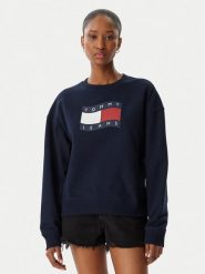 Tommy Jeans Bluza Wavy Flag DW0DW22742 Granatowy Boxy Fit. Niebieskie bluzy damskie Tommy Jeans, xs, bez wzorów, z bawełny, bez kaptura. Za 409.99 zł.