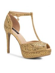Nine West Sandały NISA SY015-1NW Złoty. Żółte sandały damskie Nine West, bez wzorów, z materiału, bez obcasa, na szpilce, bez zapięcia. Za 149.99 zł.