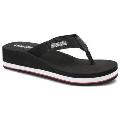 Czarne Japonki Big Star Wygodne Buty Na Koturnie. Czarne klapki damskie Big Star, bez wzorów, bez obcasa, na koturnie, bez zapięcia. Za 99.99 zł.