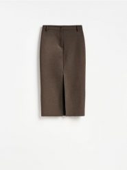Spódnica midi z domieszką wełny - brązowy. Brązowe spódnice damskie Reserved, l, bez wzorów, z tkaniny, midi, dopasowane. Za 139.99 zł.