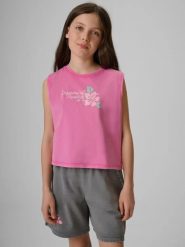 Koszulka bez rękawów dziewczęca 4F 4FJRSS26TSLEF328. Białe t-shirty i topy dla dziewczynek 4f, bez wzorów, z materiału, bez ramiączek. Za 22.99 zł.