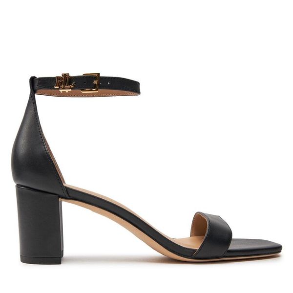 Sandały LAUREN RALPH LAUREN. Czarne sandały damskie Lauren Ralph Lauren, bez wzorów, bez obcasa, na słupku, bez zapięcia. Za 439.99 zł.