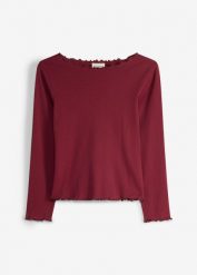 Bluzka z długim rękawem, z prążkowanej tkaniny z czystej bawełny organicznej. Czerwone t-shirty i topy dla dziewczynek bonprix, bez wzorów, z bawełny, bez ramiączek. Za 42.99 zł.