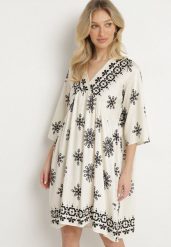 Czarno-Kremowa Sukienka w Stylu Boho z Wiskozą Davivara. Czarne sukienki damskie Born2be, na co dzień, l, z aplikacjami, z wiskozy, boho, bez kołnierzyka, bez ramiączek, midi. Za 74.99 zł.