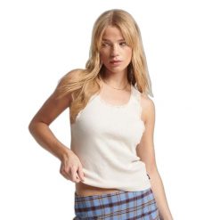 Tank top z koronkowym wykończeniem dla kobiet Superdry. Brązowe t-shirty damskie Superdry., bez wzorów, z koronki, bez kołnierzyka. W wyprzedaży za 99.25 zł.