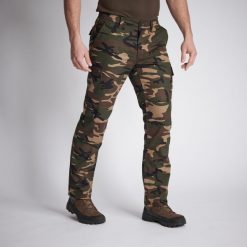 Spodnie Solognac Steppe 300 camo wytrzymałe. Zielone spodnie sportowe męskie SOLOGNAC, l, bez wzorów, z bawełny, outdoorowe. W wyprzedaży za 69.99 zł.