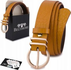 Beltimore Skórzany pasek damski do spodni sukienki skóra croco żółty 3 cm Beltimore E57. Żółte sukienki damskie Beltimore, bez wzorów, ze skóry, bez kołnierzyka, bez ramiączek. Za 41.99 zł.