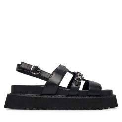 Sandały PINKO. Czarne sandały damskie Pinko, bez wzorów, bez obcasa, na płaskiej podeszwie, bez zapięcia. Za 1,222.99 zł.