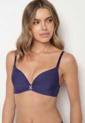 Granatowy Biustonosz Ozdobiony Cyrkoniową Aplikacją Ezonlle. Niebieskie biustonosze Born2be, z aplikacjami. Za 39.99 zł.