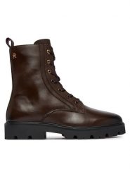 Tommy Hilfiger Trzewiki TH Stud Leather Lace-Up Boot FW0FW09571 Brązowy. Brązowe botki damskie Tommy Hilfiger, ze skóry, bez obcasa, na płaskiej podeszwie, bez zapięcia. Za 849.99 zł.