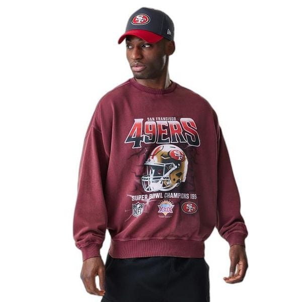 Bluza San Francisco 49ers NFL Washed. Czerwone bluzy męskie New Era, l, bez wzorów, z materiału, bez kaptura, na fitness i siłownię. Za 291.90 zł.