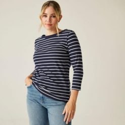 Koszulka do chodzenia z rękawem 3/4 damska Bayletta II. Niebieskie koszulki sportowe damskie Regatta, bez wzorów, z tkaniny, sportowe, bez kołnierzyka. W wyprzedaży za 119.00 zł.