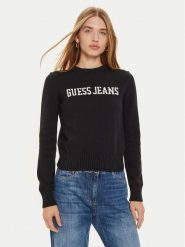 Guess Jeans Sweter W4BR10 Z3HM1 Czarny Regular Fit. Czarne swetry damskie Guess Jeans, xs, z aplikacjami, z bawełny, bez kołnierzyka, bez ramiączek, bez kaptura. Za 379.99 zł.