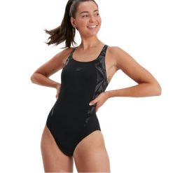 Damski kostium kąpielowy 1-częściowy Speedo Eco Hyperboom Splice Muscleb. Czarne kostiumy jednoczęściowe damskie Speedo, l, bez wzorów, z materiału, do pływania. Za 195.50 zł.