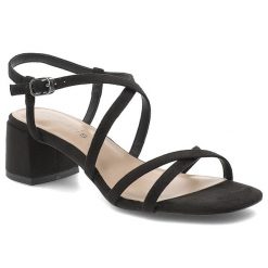 Czarne Sandały Tamaris Eleganckie Obuwie Damskie. Czarne klapki damskie Tamaris, bez wzorów, bez obcasa, na obcasie, bez zapięcia. Za 239.00 zł.