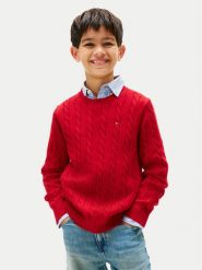 Tommy Hilfiger Sweter KB0KB09753 Czerwony Regular Fit. Czerwone swetry dla chłopców Tommy Hilfiger, bez wzorów, z bawełny, bez kołnierzyka, bez kaptura. Za 349.99 zł.