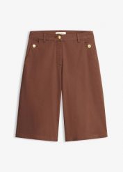 Bermudy wide leg z elastycznego diagonalu. Białe spodnie materiałowe damskie bonprix, bez wzorów. Za 39.99 zł.