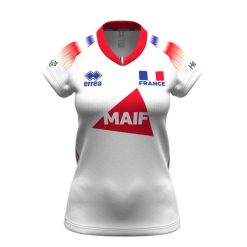 Koszulka wyjazdowa dla kobiet France 2024/25. Białe koszulki sportowe damskie ERREA, s, bez wzorów, z materiału, bez kołnierzyka, bez ramiączek, do siatkówki. Za 287.00 zł.