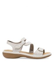 Rieker Sandały 659C7-81 Biały. Białe klapki damskie Rieker, bez wzorów, ze skóry, bez obcasa, na płaskiej podeszwie, bez zapięcia. Za 209.99 zł.